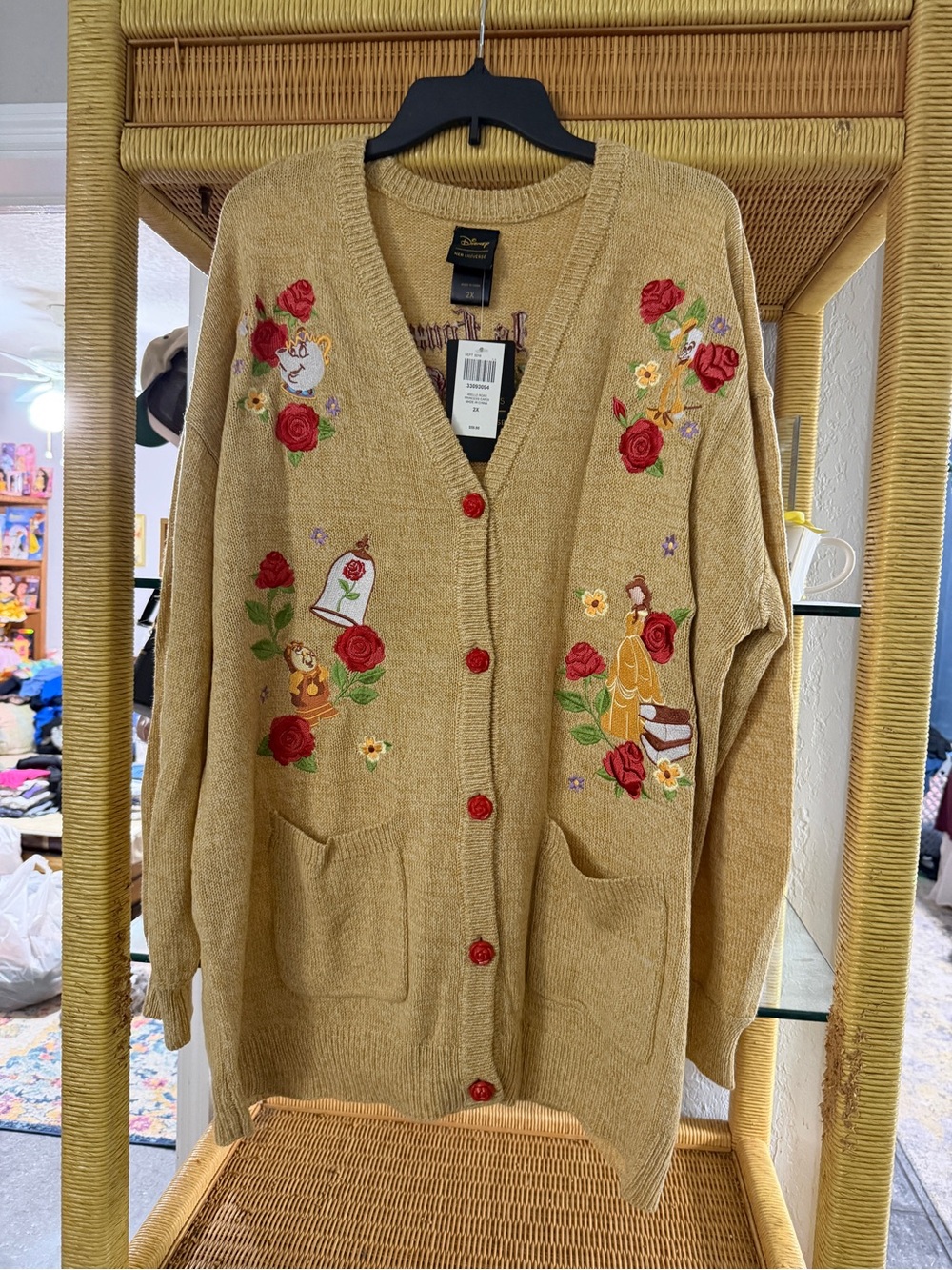 Her Universe Beige Cardigan with Red Rose Embroidery